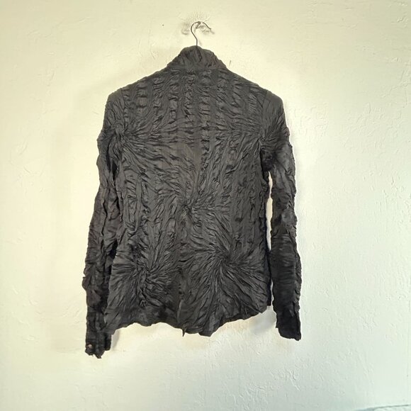Babette Womens Black Textured Crinkle Button-Up Shirt Small Long Sleeve Casual - Picture 2 of 10